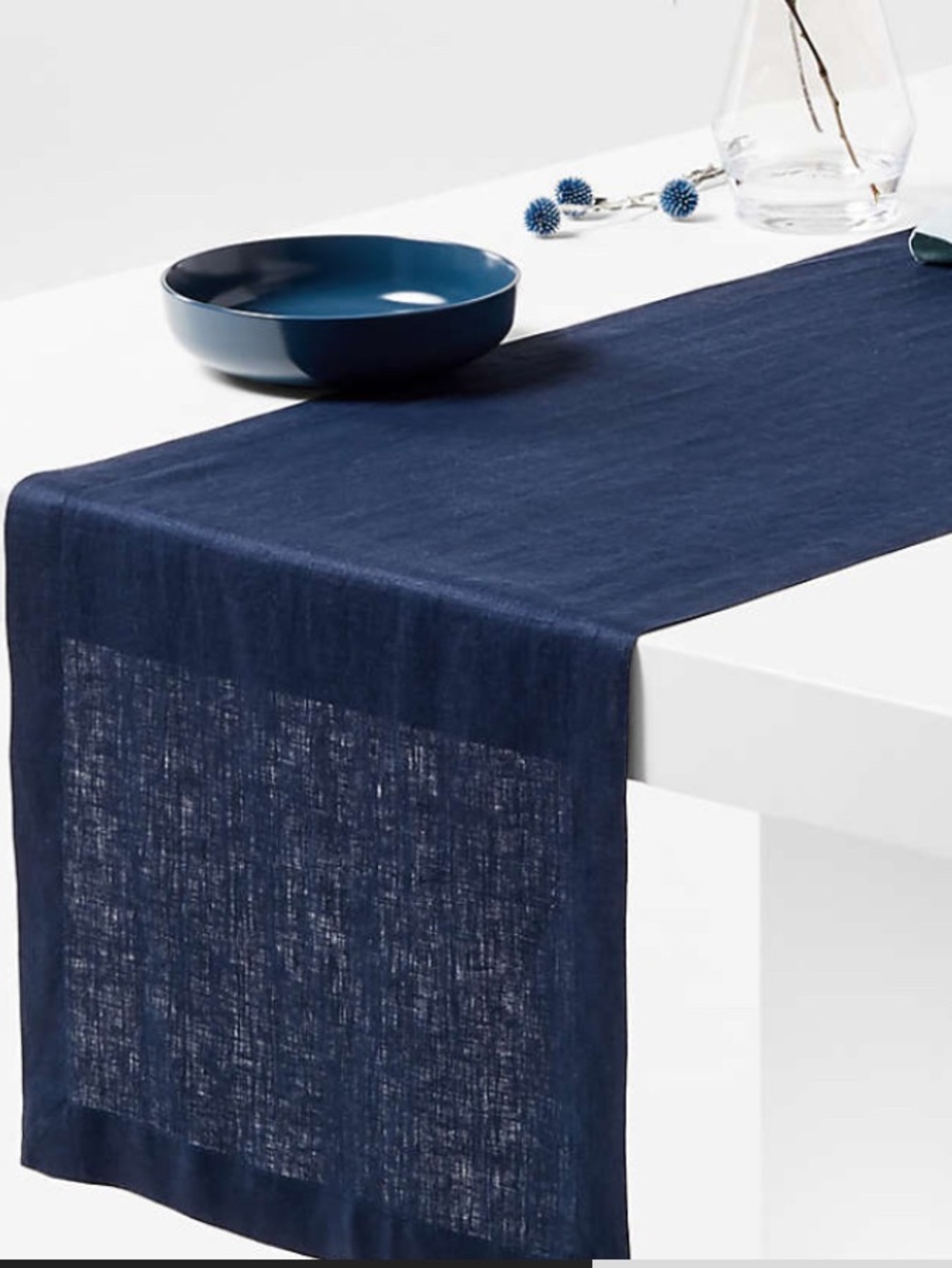 Crate & Barrel pure linen runner navy 14x90” table cover party